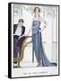 Tubular Grey Evening Gown by Worth with Any Fullness Drawn Over One Hip-Georges Barbier-Framed Stretched Canvas