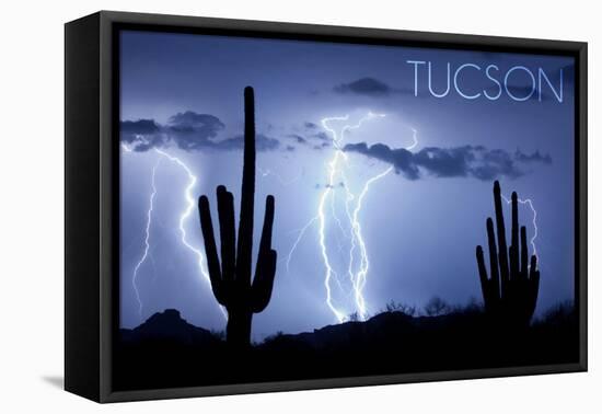 Tucson, Arizona - Blue Sky and Lightning-Lantern Press-Framed Stretched Canvas