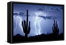 Tucson, Arizona - Blue Sky and Lightning-Lantern Press-Framed Stretched Canvas