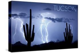Tucson, Arizona - Blue Sky and Lightning-Lantern Press-Stretched Canvas
