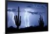 Tucson, Arizona - Blue Sky and Lightning-Lantern Press-Framed Art Print