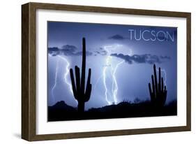 Tucson, Arizona - Blue Sky and Lightning-Lantern Press-Framed Art Print