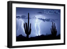 Tucson, Arizona - Blue Sky and Lightning-Lantern Press-Framed Art Print