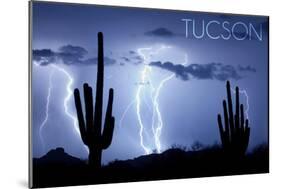 Tucson, Arizona - Blue Sky and Lightning-Lantern Press-Mounted Art Print