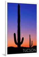 Tucson, Arizona - Cactus and Moon-Lantern Press-Framed Art Print