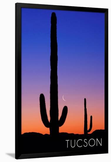 Tucson, Arizona - Cactus and Moon-Lantern Press-Framed Art Print