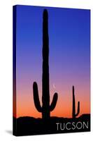 Tucson, Arizona - Cactus and Moon-Lantern Press-Stretched Canvas