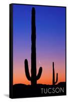 Tucson, Arizona - Cactus and Moon-Lantern Press-Framed Stretched Canvas