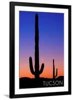Tucson, Arizona - Cactus and Moon-Lantern Press-Framed Art Print