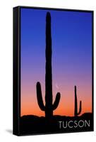 Tucson, Arizona - Cactus and Moon-Lantern Press-Framed Stretched Canvas