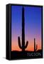 Tucson, Arizona - Cactus and Moon-Lantern Press-Framed Stretched Canvas