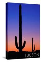Tucson, Arizona - Cactus and Moon-Lantern Press-Stretched Canvas