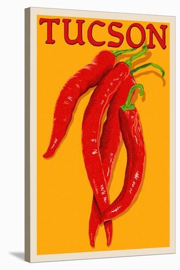 Tucson, Arizona - Red Chili - Letterpress-Lantern Press-Stretched Canvas
