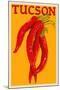 Tucson, Arizona - Red Chili - Letterpress-Lantern Press-Mounted Art Print