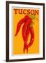 Tucson, Arizona - Red Chili - Letterpress-Lantern Press-Framed Art Print