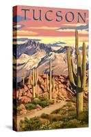 Tucson, Arizona Sunset Desert Scene-Lantern Press-Stretched Canvas