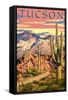 Tucson, Arizona Sunset Desert Scene-Lantern Press-Framed Stretched Canvas