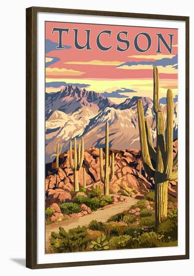 Tucson, Arizona Sunset Desert Scene-Lantern Press-Framed Art Print