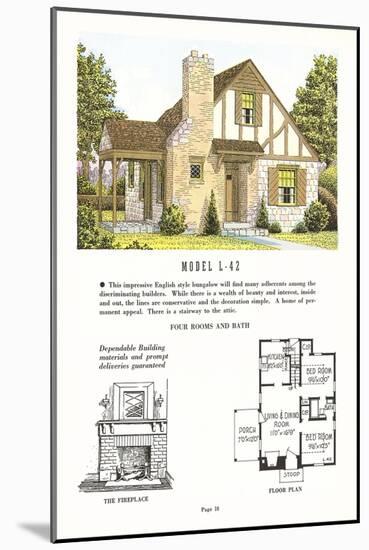 Tudor Style Model House and Floor Plan-null-Mounted Art Print