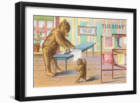 Tuesday, Teddy Bears Ironing-null-Framed Art Print