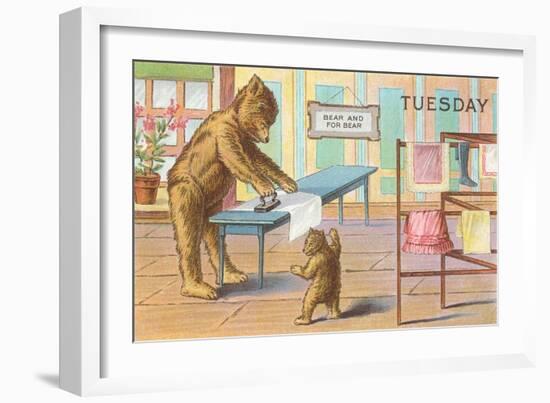 Tuesday, Teddy Bears Ironing-null-Framed Art Print