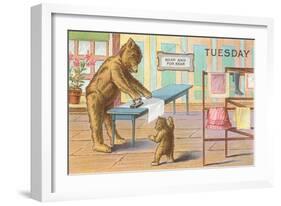 Tuesday, Teddy Bears Ironing-null-Framed Art Print