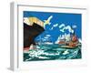 Tugboat and Seagulls - Jack & Jill-Joe Krush-Framed Premium Giclee Print