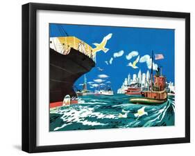 Tugboat and Seagulls - Jack & Jill-Joe Krush-Framed Giclee Print