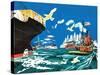 Tugboat and Seagulls - Jack & Jill-Joe Krush-Stretched Canvas