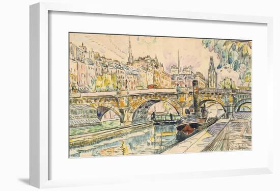 Tugboat at the Pont Neuf, Paris, 1923-Paul Signac-Framed Premium Giclee Print