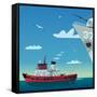 Tugboat Pulling Damaged Navy Ship-Nikola Knezevic-Framed Stretched Canvas