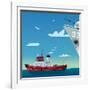 Tugboat Pulling Damaged Navy Ship-Nikola Knezevic-Framed Art Print