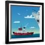 Tugboat Pulling Damaged Navy Ship-Nikola Knezevic-Framed Art Print