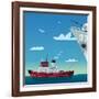 Tugboat Pulling Damaged Navy Ship-Nikola Knezevic-Framed Art Print