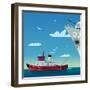 Tugboat Pulling Damaged Navy Ship-Nikola Knezevic-Framed Art Print