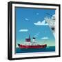 Tugboat Pulling Damaged Navy Ship-Nikola Knezevic-Framed Art Print