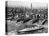 Tugboats Aid Ocean SS Queen Mary While Docking at 51st Street Pier with NYC Skyline in Background-null-Stretched Canvas