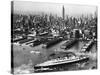 Tugboats Aid Ocean SS Queen Mary While Docking at 51st Street Pier with NYC Skyline in Background-null-Stretched Canvas