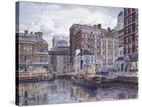 Tugboats And Tenements-Stanton Manolakas-Stretched Canvas