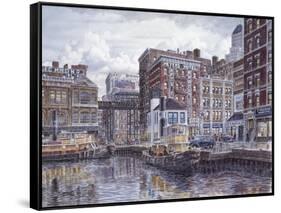 Tugboats And Tenements-Stanton Manolakas-Framed Stretched Canvas