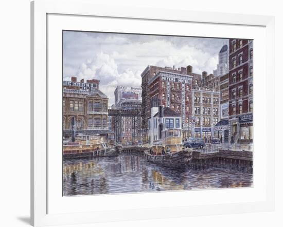 Tugboats And Tenements-Stanton Manolakas-Framed Premium Giclee Print