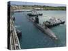 Tugboats Assist the Los Angeles-class Attack Submarine USS Topeka-Stocktrek Images-Stretched Canvas