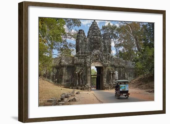 Tuk Tuk Going Through Victory Gate, Angkor Thom, Angkor World Heritage Site, Siem Reap, Cambodia-David Wall-Framed Photographic Print