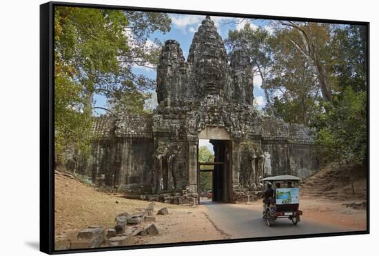 Tuk Tuk Going Through Victory Gate, Angkor Thom, Angkor World Heritage Site, Siem Reap, Cambodia-David Wall-Framed Stretched Canvas