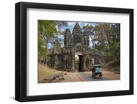 Tuk Tuk Going Through Victory Gate, Angkor Thom, Angkor World Heritage Site, Siem Reap, Cambodia-David Wall-Framed Photographic Print