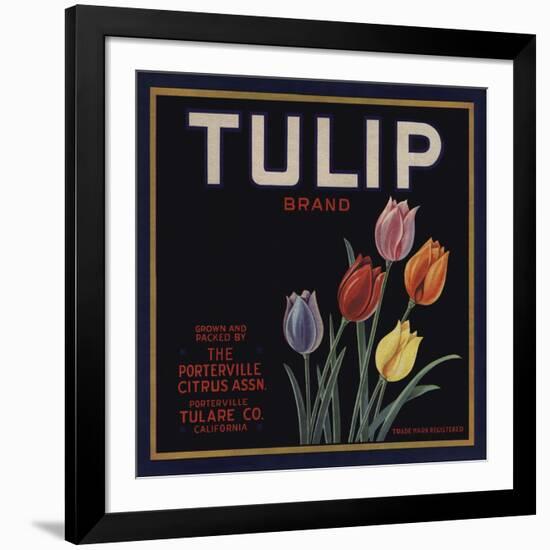 Tulip Brand - Porterville, California - Citrus Crate Label-Lantern Press-Framed Art Print