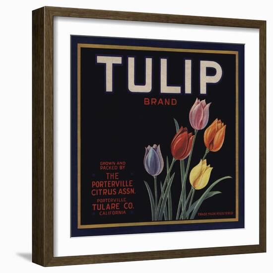 Tulip Brand - Porterville, California - Citrus Crate Label-Lantern Press-Framed Art Print