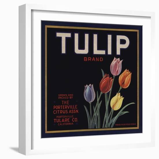 Tulip Brand - Porterville, California - Citrus Crate Label-Lantern Press-Framed Art Print