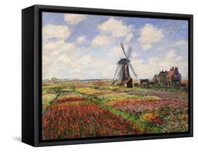 Tulip Fields with the Rijnsburg Windmill, 1886-Claude Monet-Framed Stretched Canvas