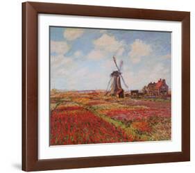 Tulip Fields with the Rijnsburg Windmill-Claude Monet-Framed Art Print